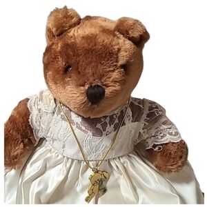 VTG Aldon Heart Bride Bear Brown 1983 Stuffed Animal Plush Toy Wedding Dress